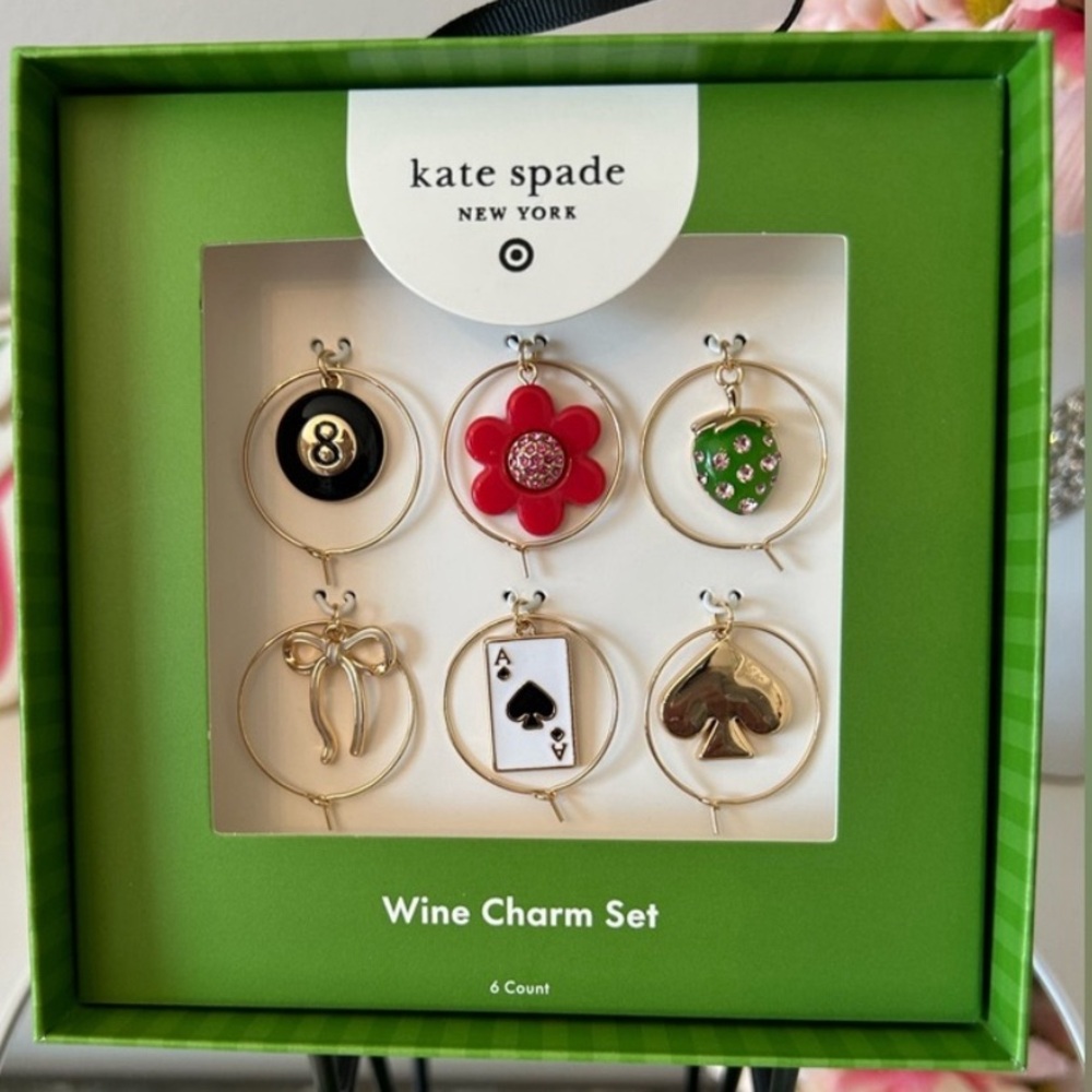 Kate Spade x Target NIB Mixed Novelty Gold Wine Charms. Set of 6x.